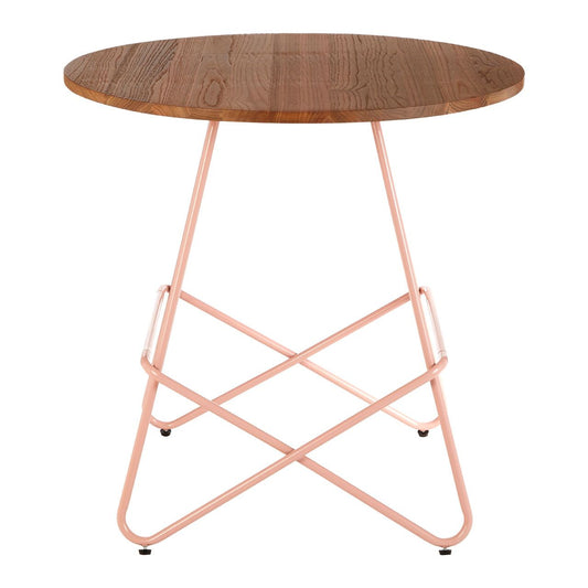 District Round Wooden Dining Table With Pink Metallic Legs