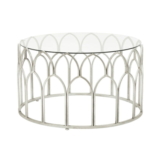 Merlin Round Clear Glass Coffee Table With Silver Leaf Base
