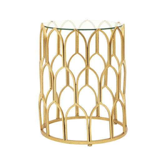 Merlin Round Clear Glass Side Table With Gold Leaf Base