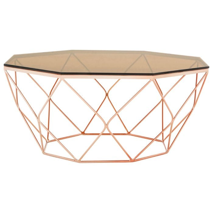 Anaco Glass Top Coffee Table With Rose Gold Metal Base