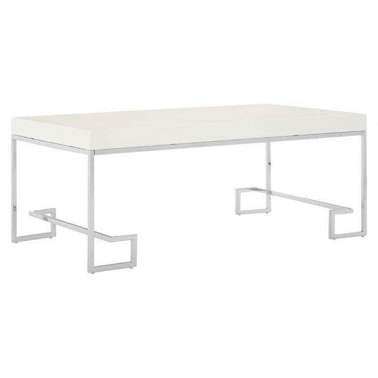 Anaco Wooden Coffee Table In White High Gloss With Chrome Metal Frame