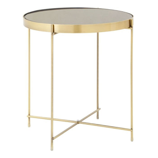 Anaco Round Mirrored Top Low Side Table In Bronze Metal Frame