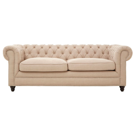 Stella Linen Fabric 3 Seater Sofa In Beige With Wood Legs