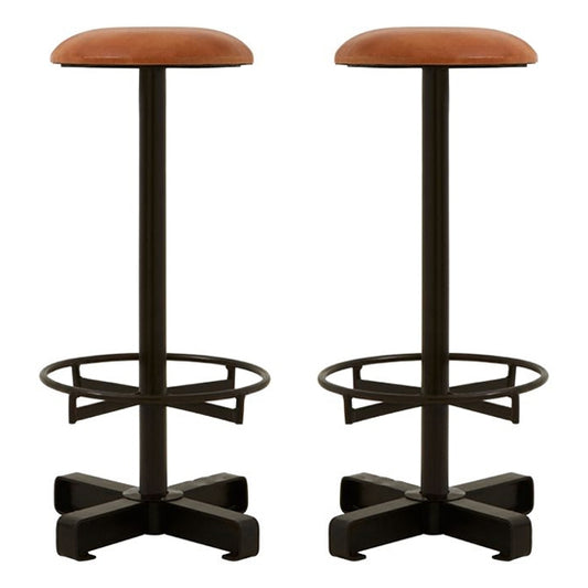 Bodmin Light Brown Faux Leather Bar Stools With Black Base In Pair
