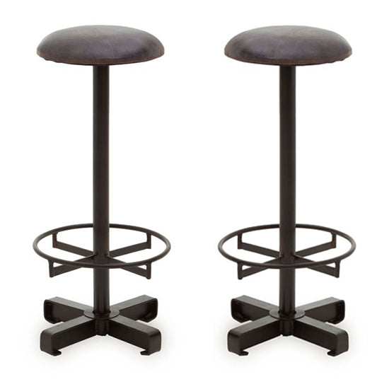 Bodmin Antique Blue Faux Leather Bar Stools With Black Base In Pair