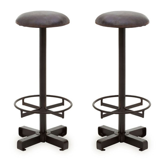 Bodmin Antique Blue Faux Leather Bar Stools With Black Base In Pair