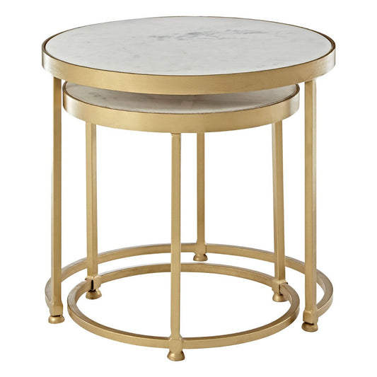 Nirav Small White Marble Nest Of 2 Tables With Gold Metal Frame