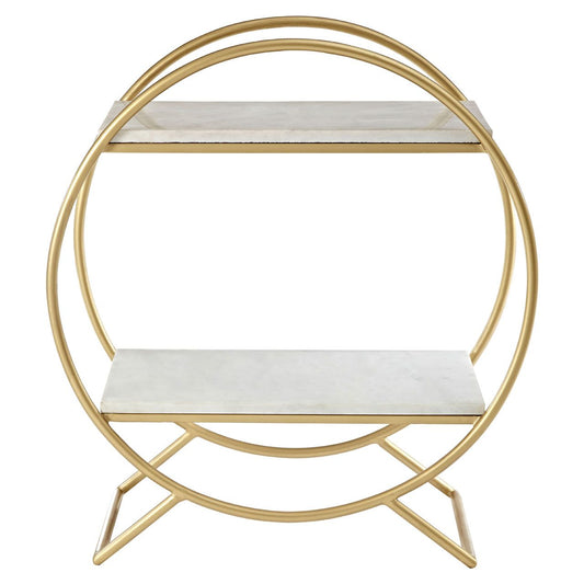 Nirav White Marble Gin Drinks Shelving Unit In Gold Metal Frame