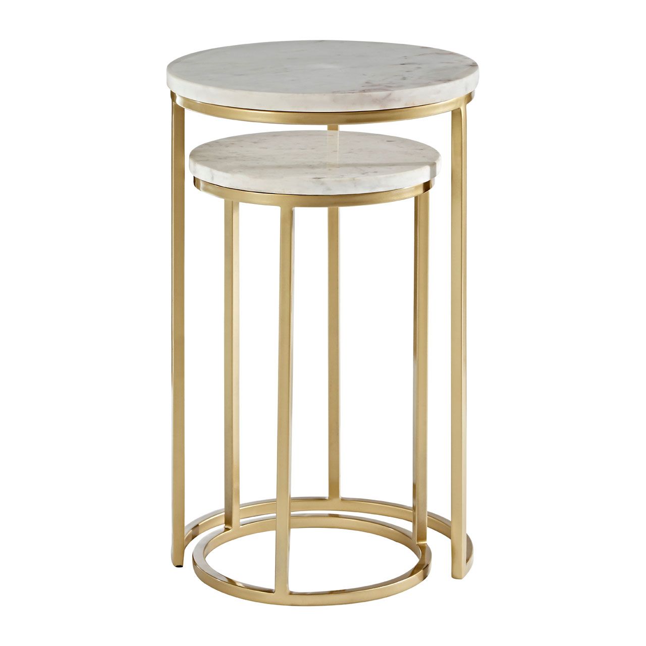 Nirav Large White Marble Nest Of 2 Tables With Gold Metal Frame