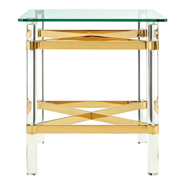 Clarence Square Clear Glass End Table With Rich Gold Tones