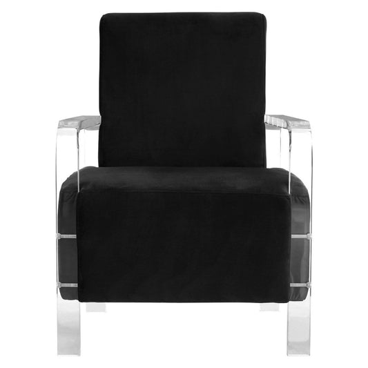 Clarence Velvet Accent Chair In Black With Clear Acrylic Legs
