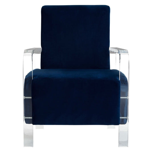 Clarence Velvet Accent Chair In Blue With Clear Acrylic Legs