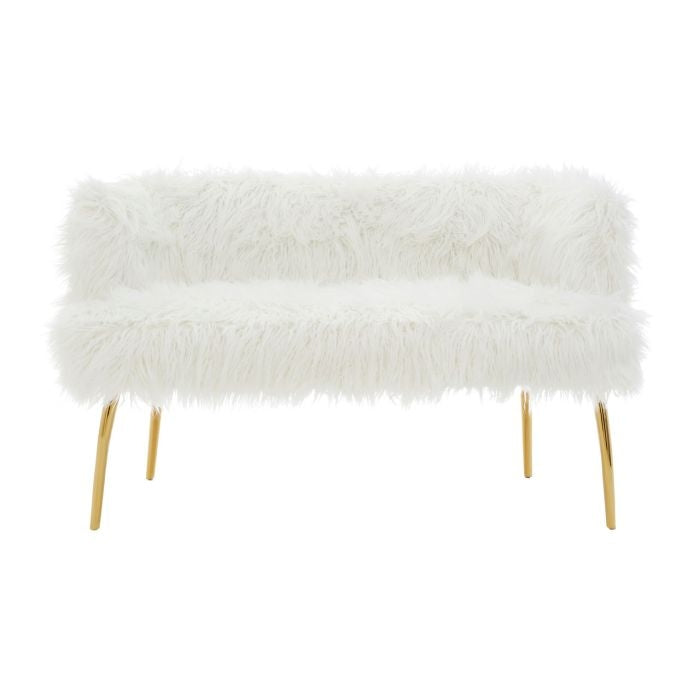Caledon Faux Fur 2 Seater Sofa In White With Gold Legs