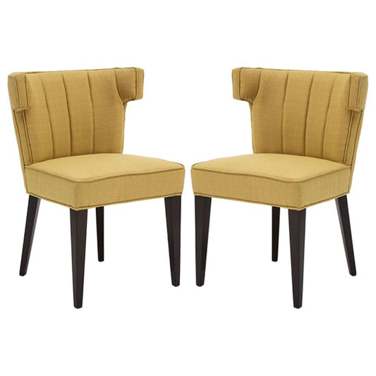 Orton Yellow Linen Fabric Dining Chairs With Black Wooden Legs In Pair