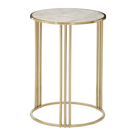 Maddox Round Marble Top Side Table With Gold Metal Frame