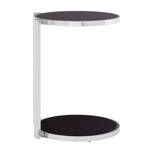 Novo Black Glass 2 Tier Side Table In Silver Steel Frame