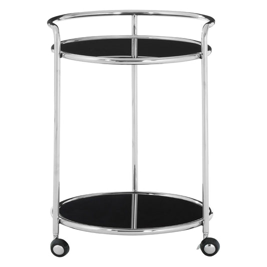 Novo Round Black Shelves Bar Trolley In Silver Steel Frame