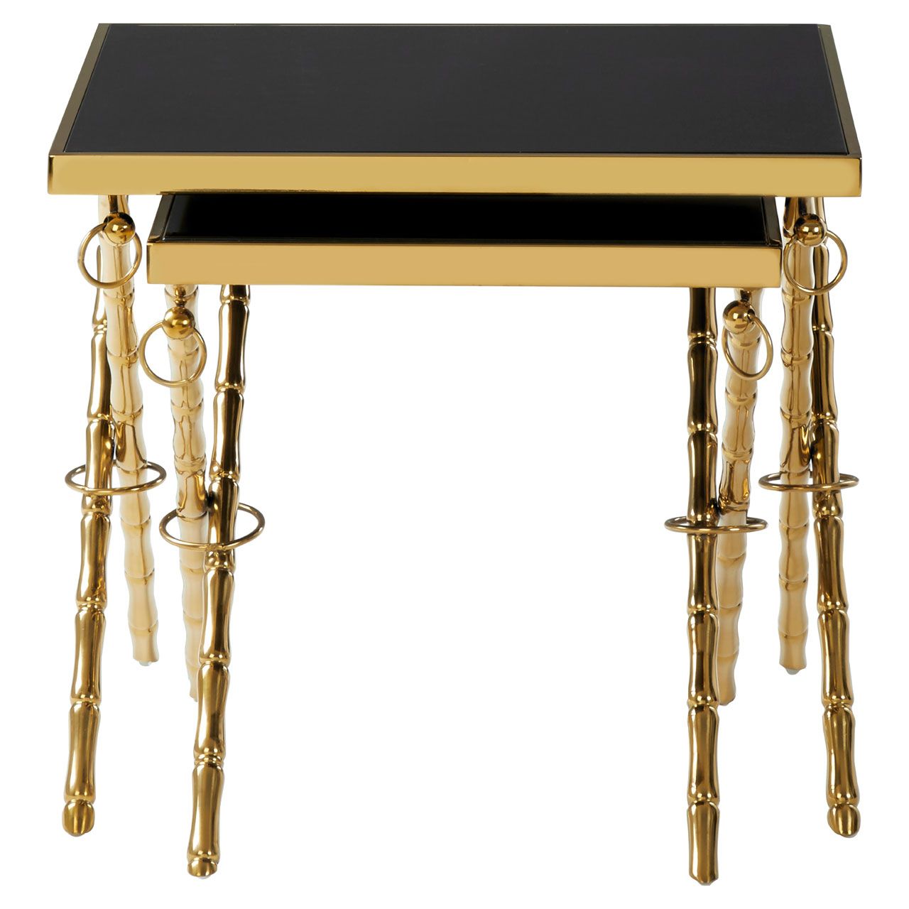 Arezzo Black Glass Top Nest Of 2 Tables In Gold
