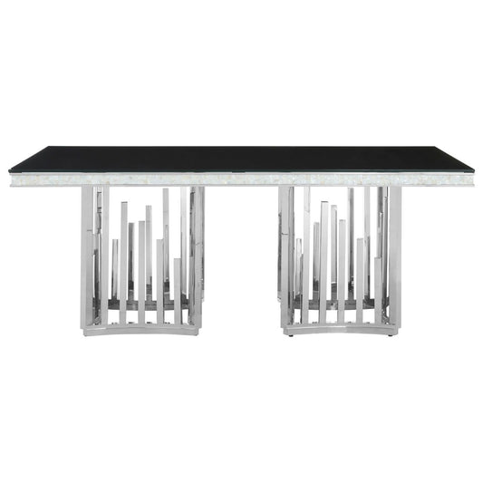Eliza Black Glass Dining Table With Silver Stainless Steel Legs