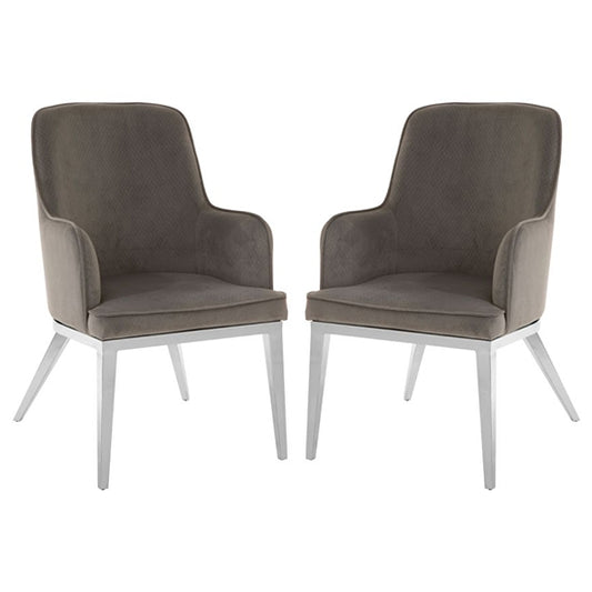 Enschede Grey Velvet Dining Chairs In Pair