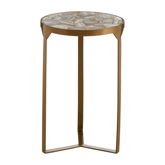 Vizzini Round Agate Side Table With Rich Antique Brass Metal Base