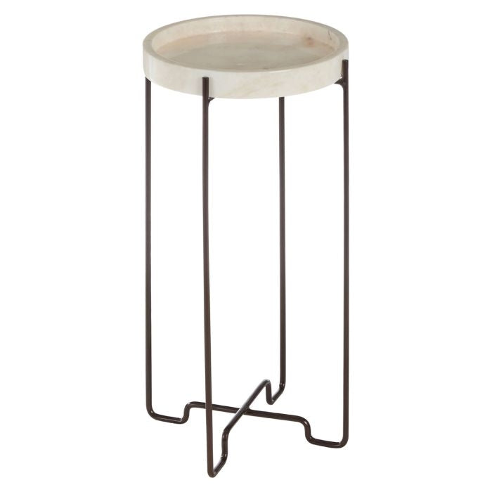 Ripley Round Onyx Stone Side Table In Natural With Black Frame