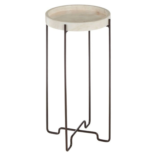 Ripley Round Onyx Stone Side Table In Natural With Black Frame