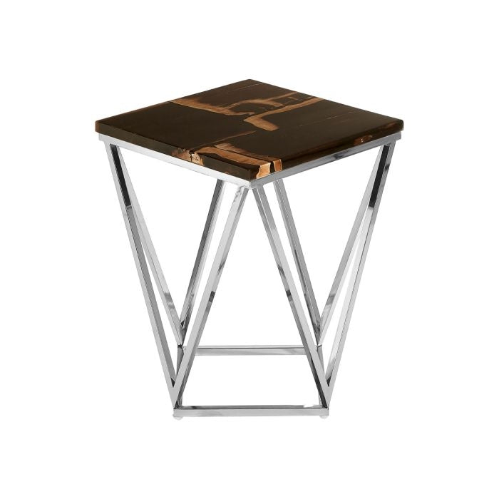 Ripley Square Dark Petrified Wooden Side Table In Brown