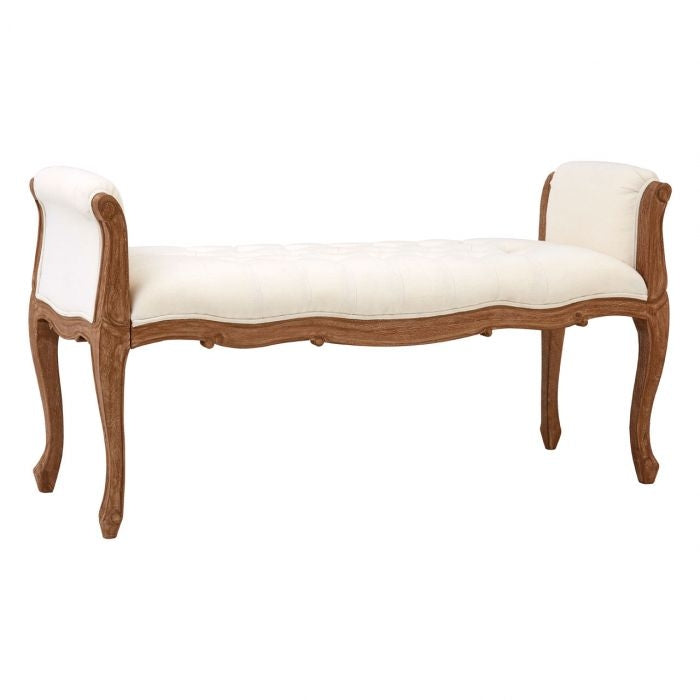 Loire Cotton Fabric Upholstered Hallway Seating Bench In White