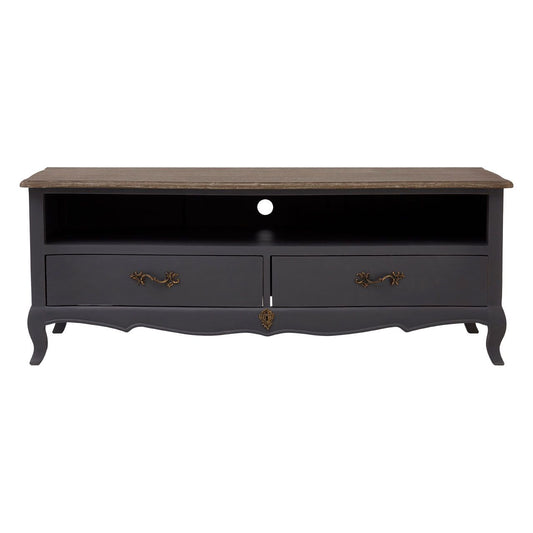 Loire Wooden TV Stand In Dark Grey With 2 Drawers