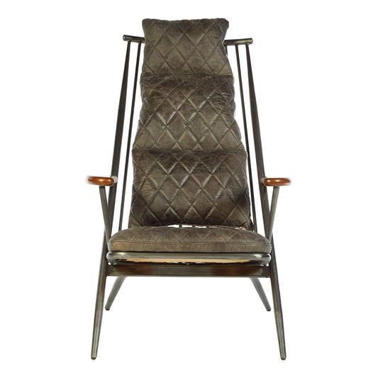 Hoxton Genuine Leather Armchair In Ebony With Metal Frame