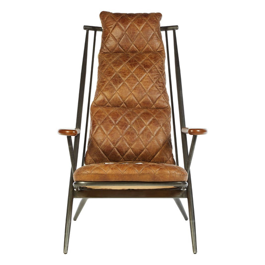 Hoxton Genuine Leather Armchair In Light Brown With Metal Frame