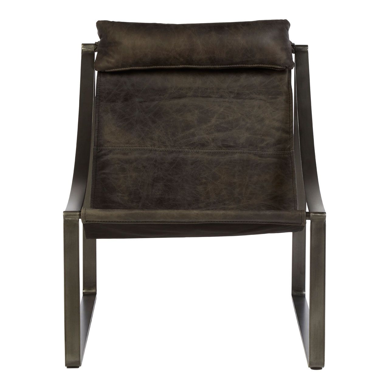 Hoxton Genuine Leather Lounge Chair In Ebony With Dark Metal Legs