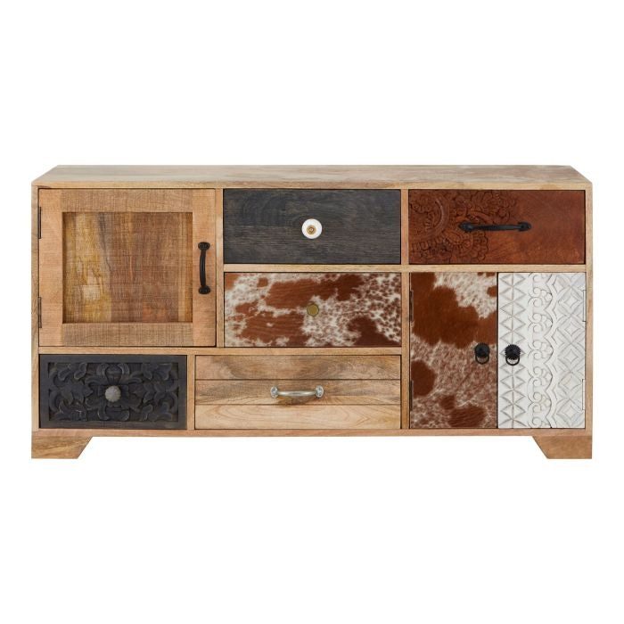 Meriden Low Wooden Sideboard In Multi-colour With 3 Doors And 5 Drawers