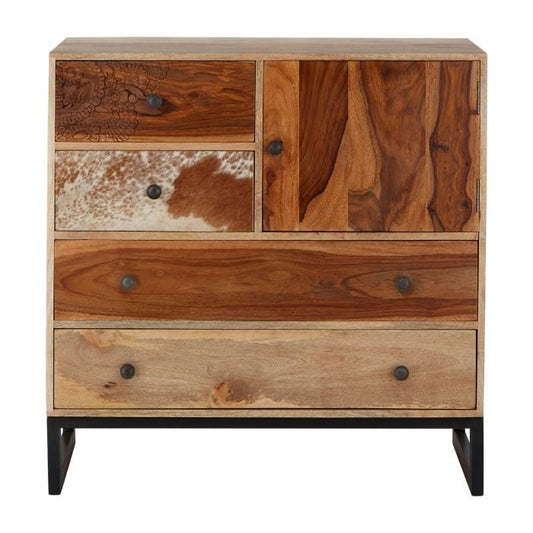 Meriden Small Wooden Sideboard In Multi-colour With 1 Door And 4 Drawers