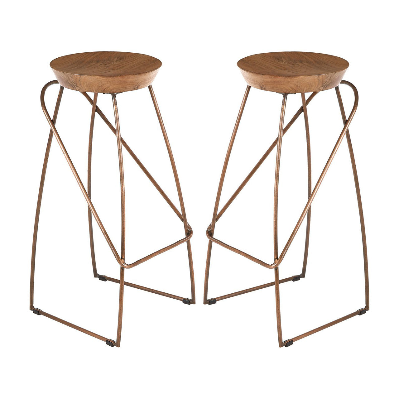 Nandri Round Natural Mango Wood Bar Stools In Pair