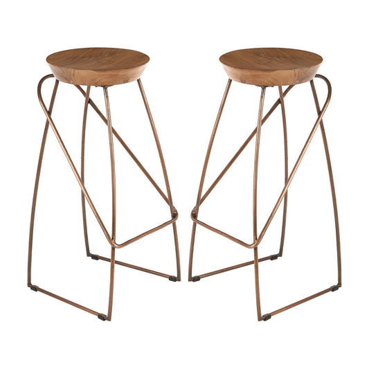 Nandri Round Natural Mango Wood Bar Stools In Pair