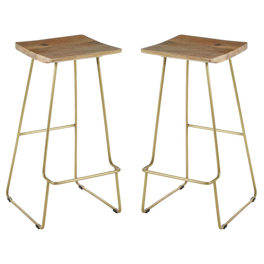 Nandri Square Natural Mango Wood Bar Stools In Pair