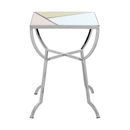 Achava Square Glass Top Side Table In Multi-colour With Silver Legs