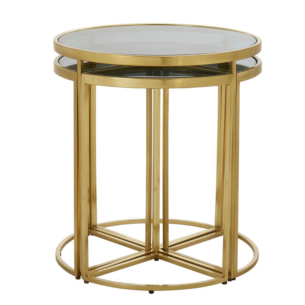 Axis Black Glass Nest Of 5 Tables With Gold Frame