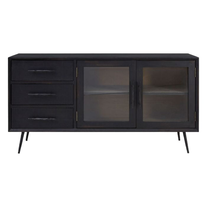 Mortlake Wooden Sideboard In Dark Grey With 2 Doors And 3 Drawers