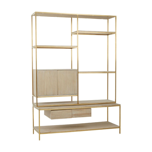 Modica Wooden Shelving Unit In Gold Metal Frame