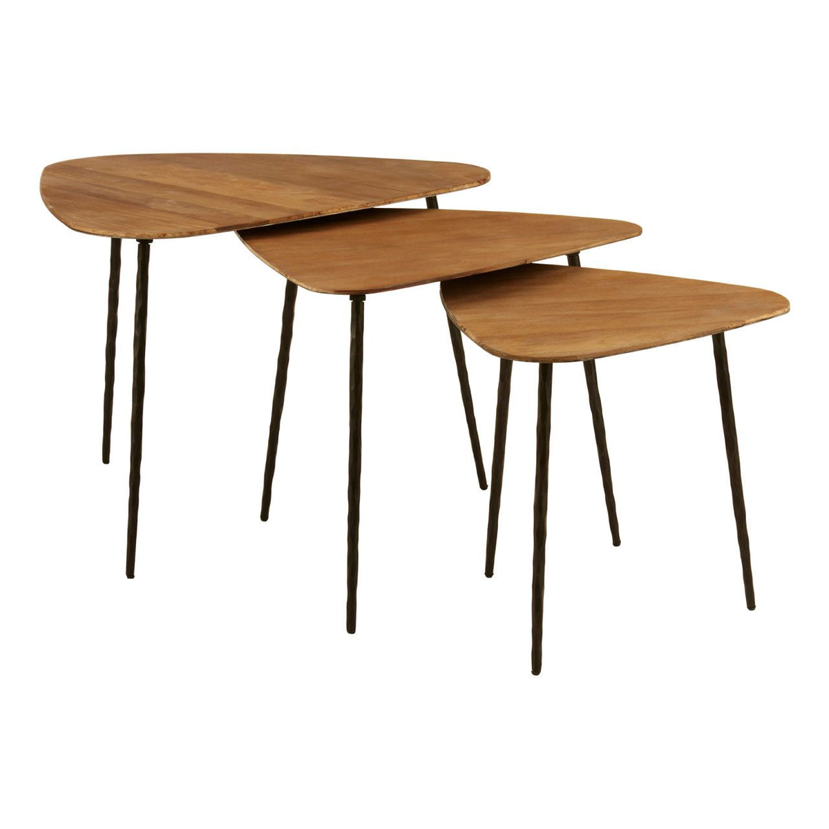 Elma Triangular Wooden Nest Of 3 Tables In Brown Elegant Furniture UK