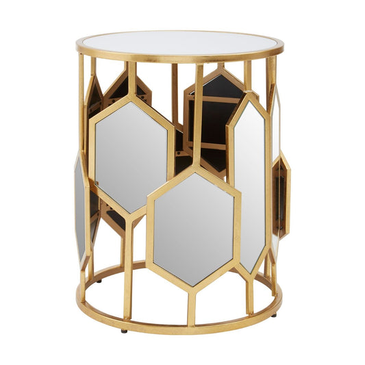 Rio Mirrored Glass Top Side Table With Gold Metal Frame