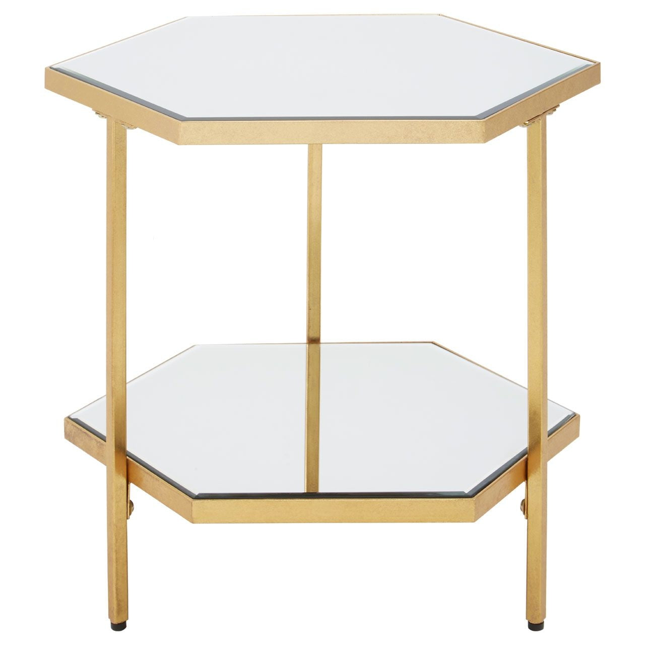 Rio Round Mirrored Glass Top Side Table With Gold Metal Frame
