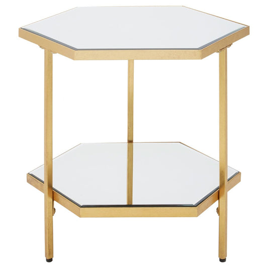 Rio Round Mirrored Glass Top Side Table With Gold Metal Frame