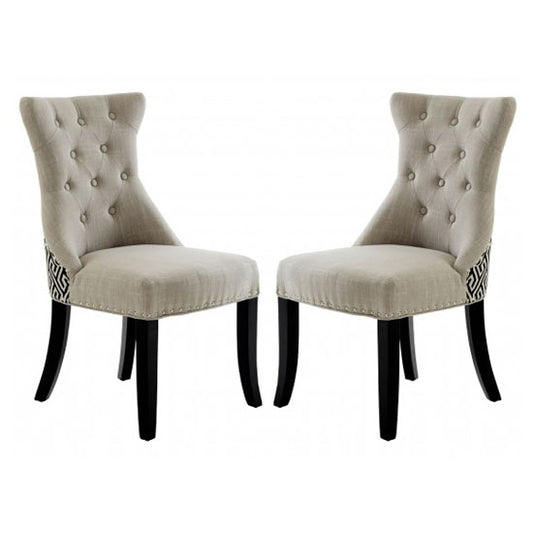 Regents Park Muted Grey Fabric Dining Chairs With Natural Legs In Pair