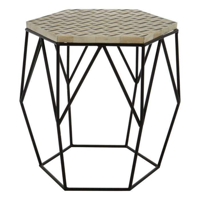 Haines Hexagonal Wooden Side Table In Black And Ivory