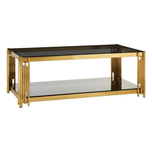 Alton Black Glass Coffee Table With Gold Linear Design Frame