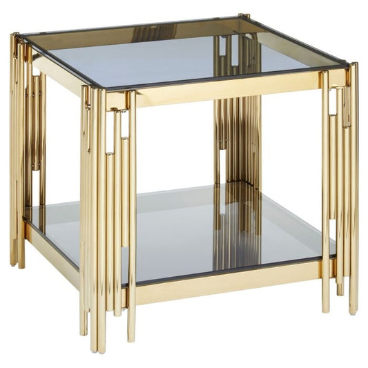 Alton Clear Glass End Table With Gold Linear Design Frame